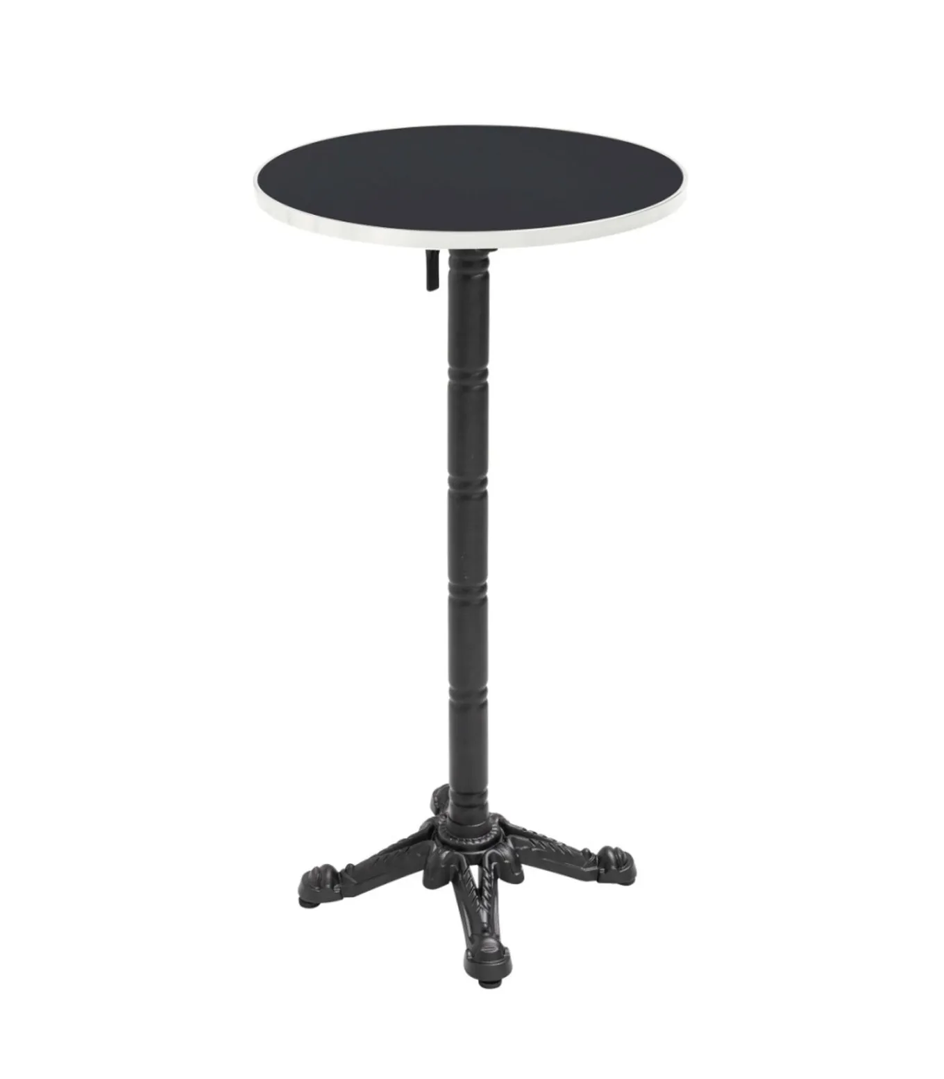 60 cm ronde hoge tafel kantelbaar zwart/zilver blad en zwarte voet