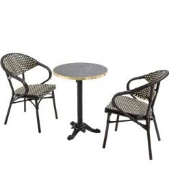 60 cm verstelbare zwartmarmeren terrastafel en 2 zwarte stoelen