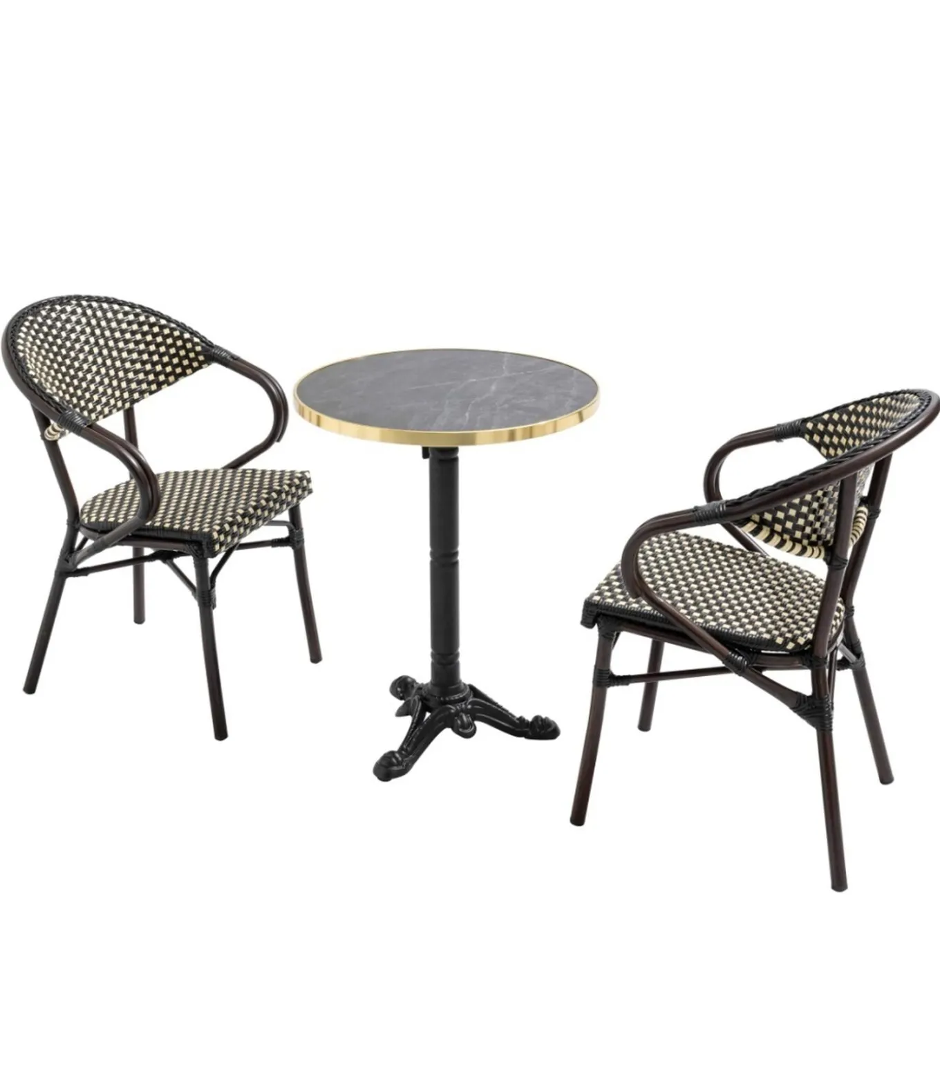 60 cm verstelbare zwartmarmeren terrastafel en 2 zwarte stoelen