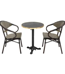 60 cm verstelbare zwartmarmeren terrastafel en 2 zwarte stoelen