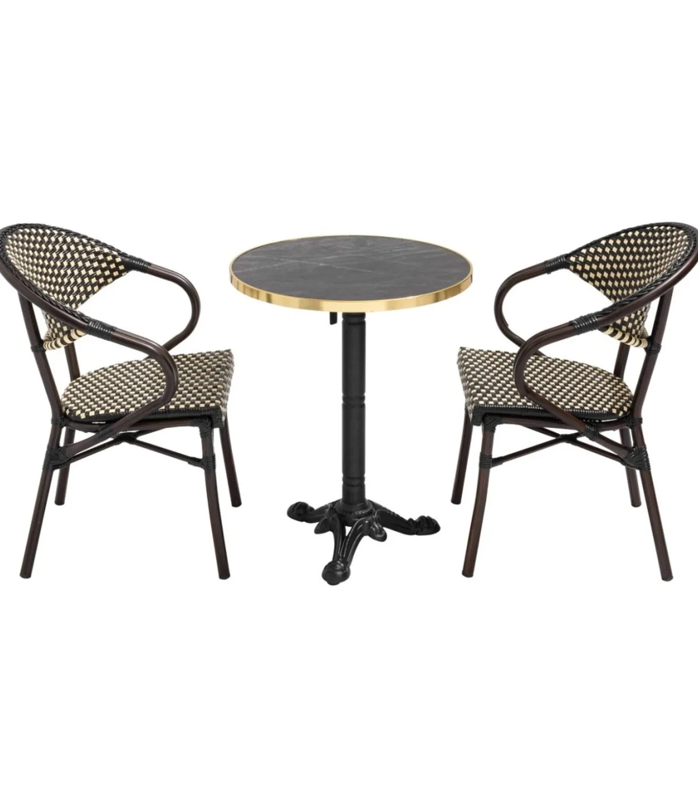 60 cm verstelbare zwartmarmeren terrastafel en 2 zwarte stoelen