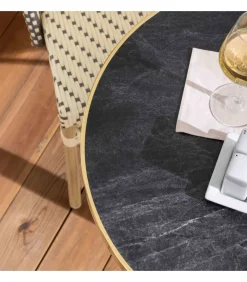 60 cm verstelbare zwartmarmeren terrastafel en 2 grijze stoelen