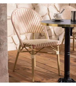 60 cm verstelbare zwartmarmeren terrastafel en 2 rode stoelen