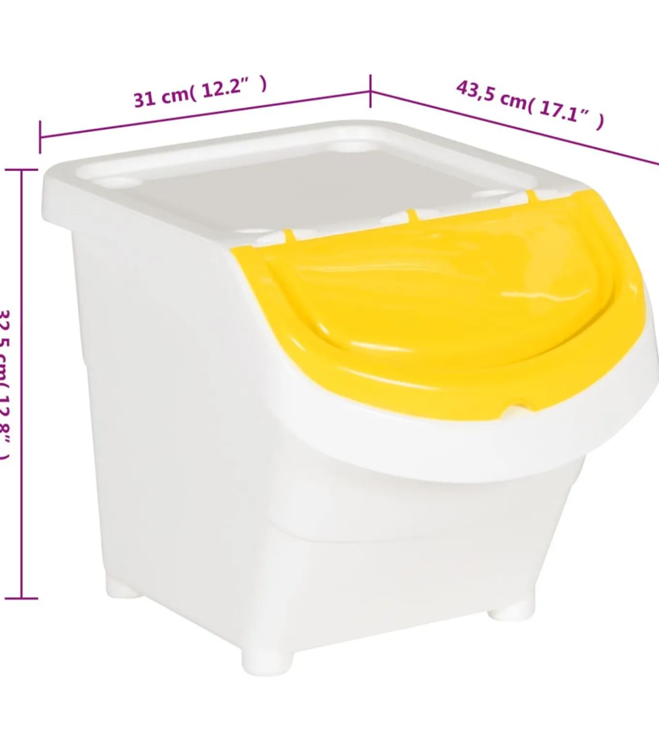 Afvalbakken met deksels stapelbaar 3 st PP 78 L wit