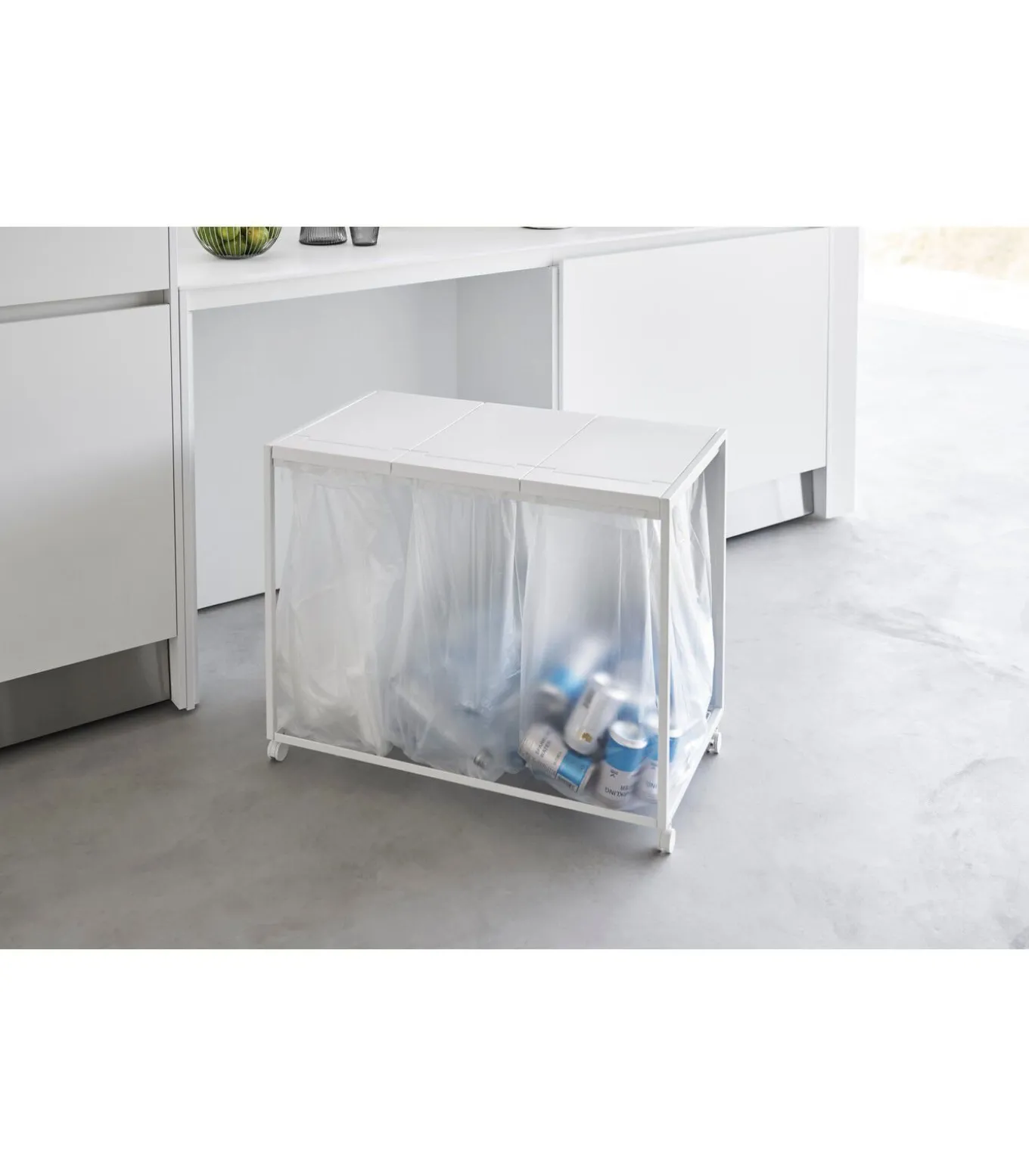 Afvalscheidingsprullenbak met wielen - 3 comp - Tower - Wit