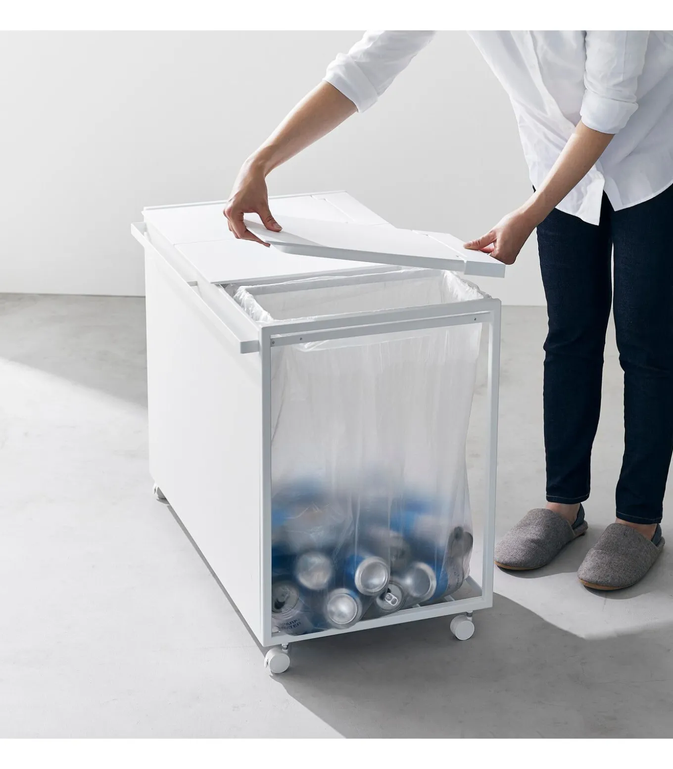 Afvalscheidingsprullenbak met wielen - 3 comp - Tower - Wit