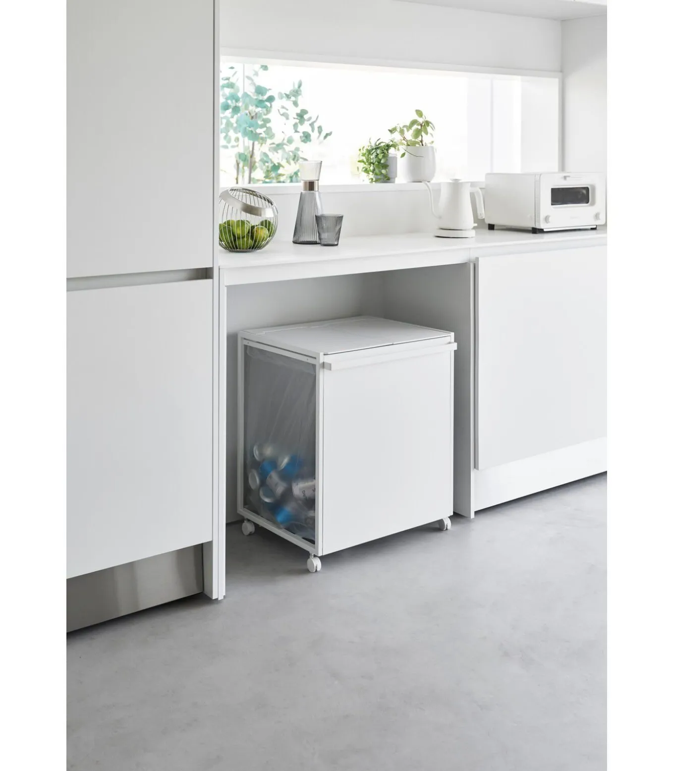 Afvalscheidingsprullenbak met wielen - 2 comp - Tower - Wit