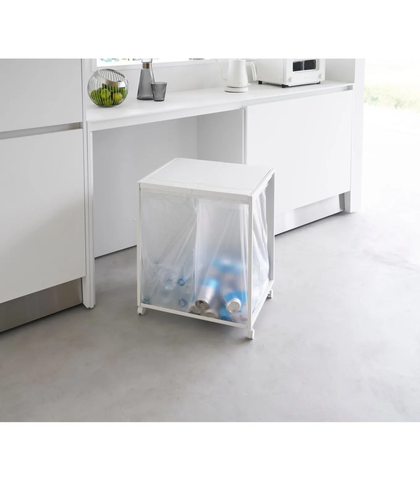 Afvalscheidingsprullenbak met wielen - 2 comp - Tower - Wit