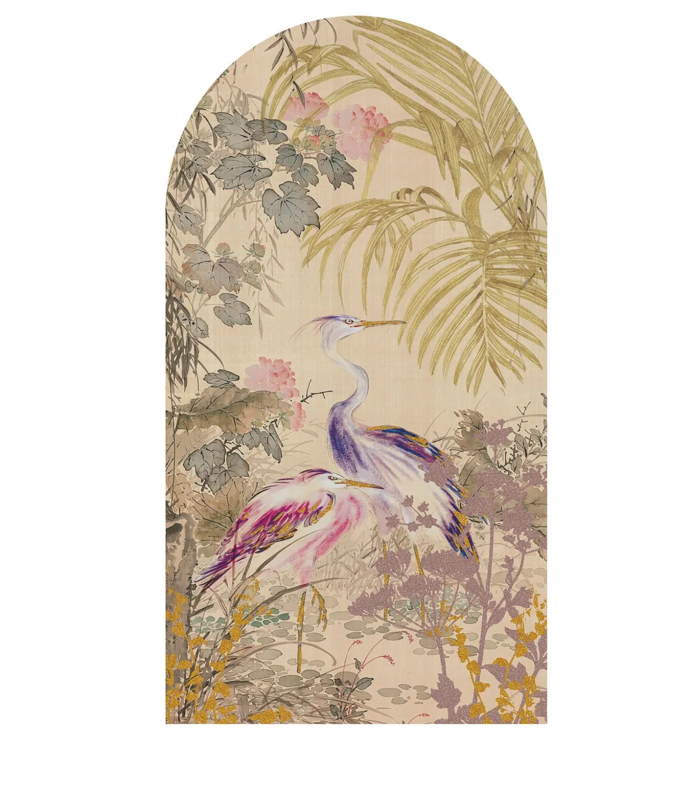 Art for the Home Canvas - Reigers tussen Bloemen Japanse stijl - 100x54