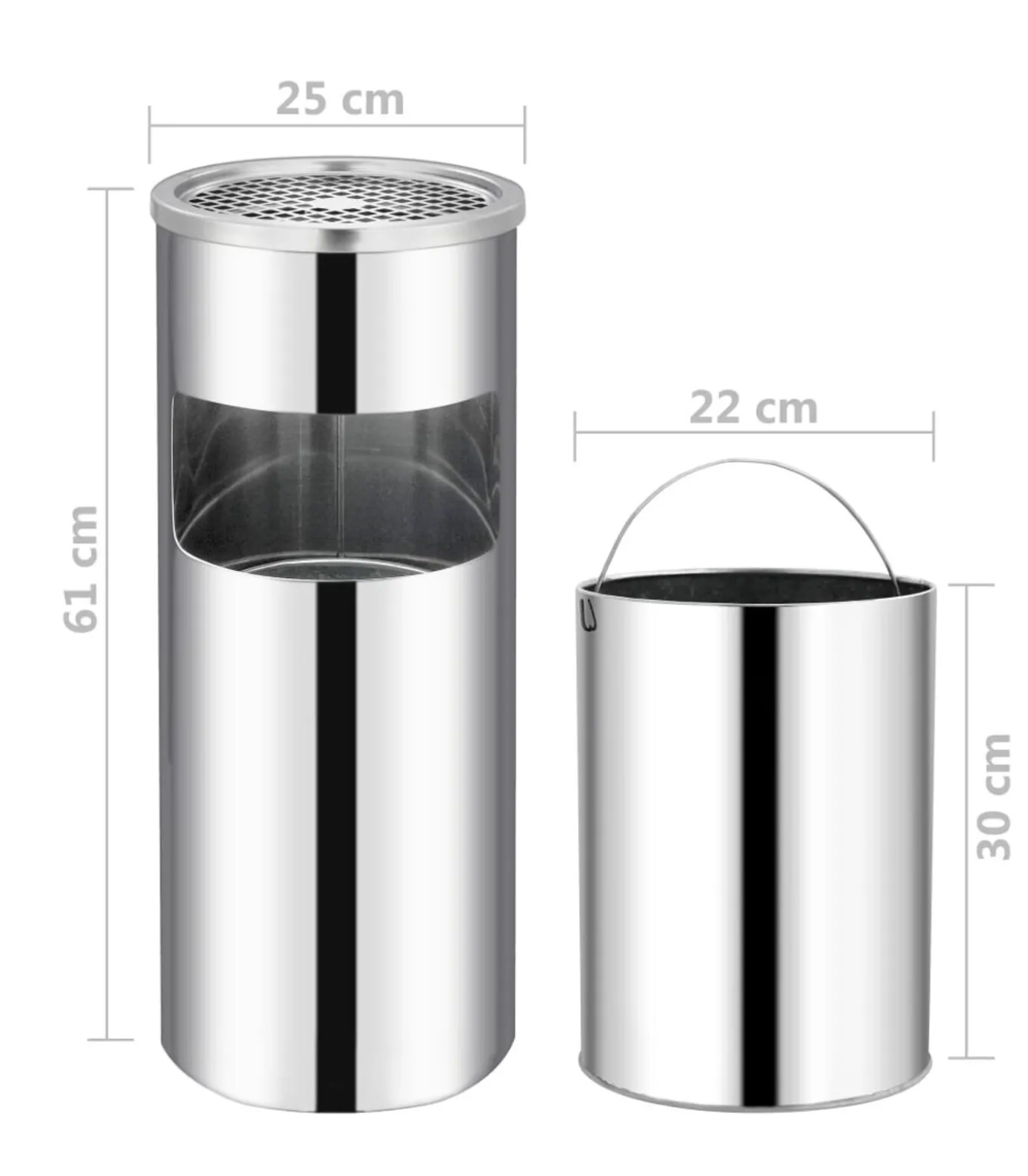 Asbak/prullenbak Hotel 30 L roestvrij staal