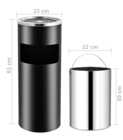 Asbak/prullenbak Hotel 30 L staal zwart