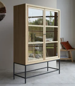 Babeth - Hoge vitrinekast van massief eikenhout