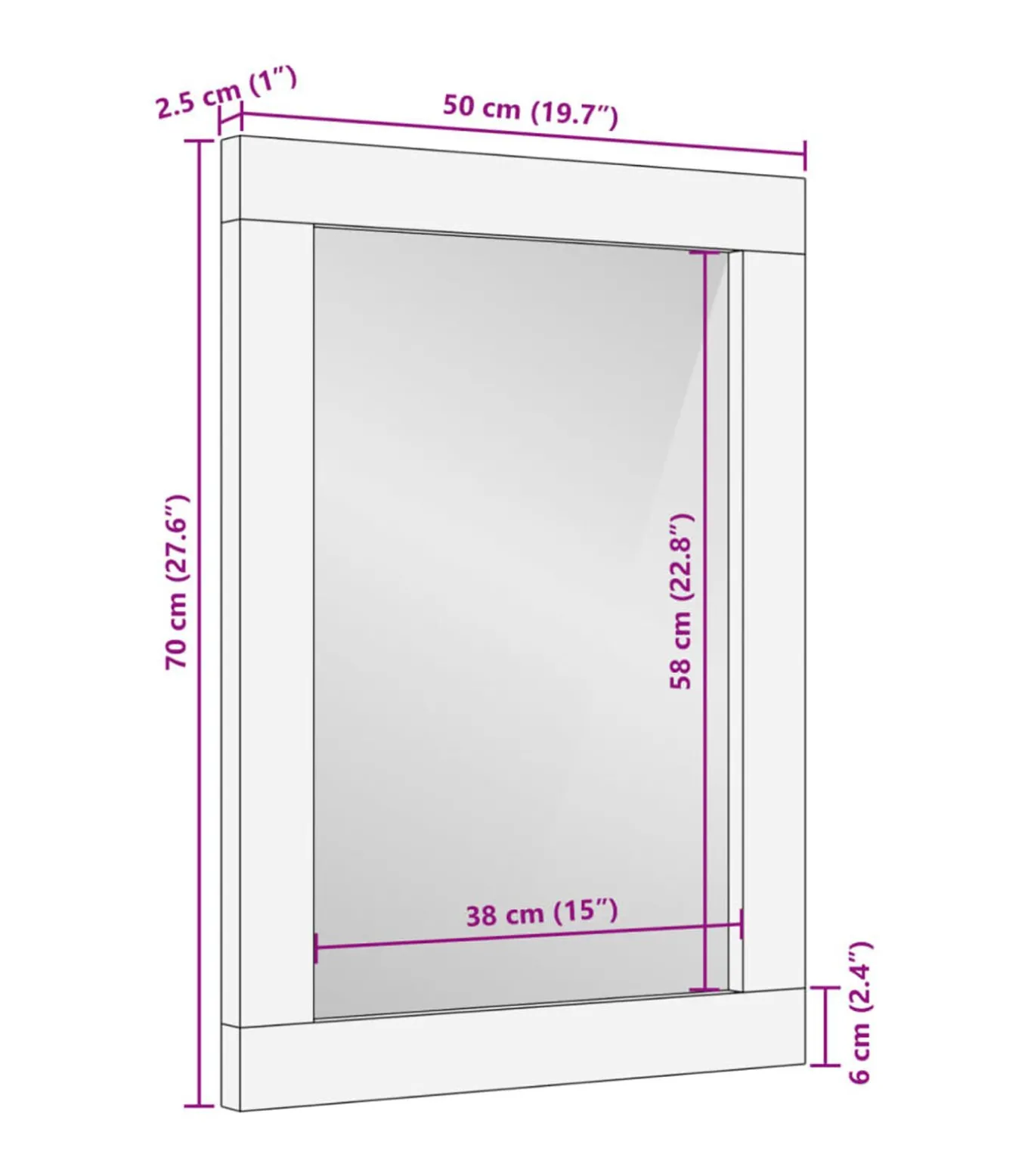 Badkamerspiegel 50x70x2,5 cm massief mangohout en glas