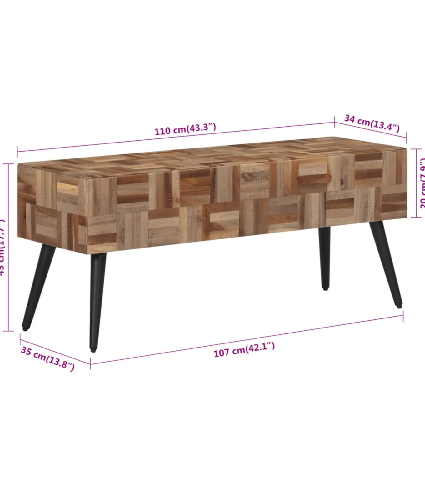 Bankje 110x35x45 cm massief gerecycled teakhout