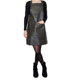 BBQ Lederen schort met bretellen - Grijs