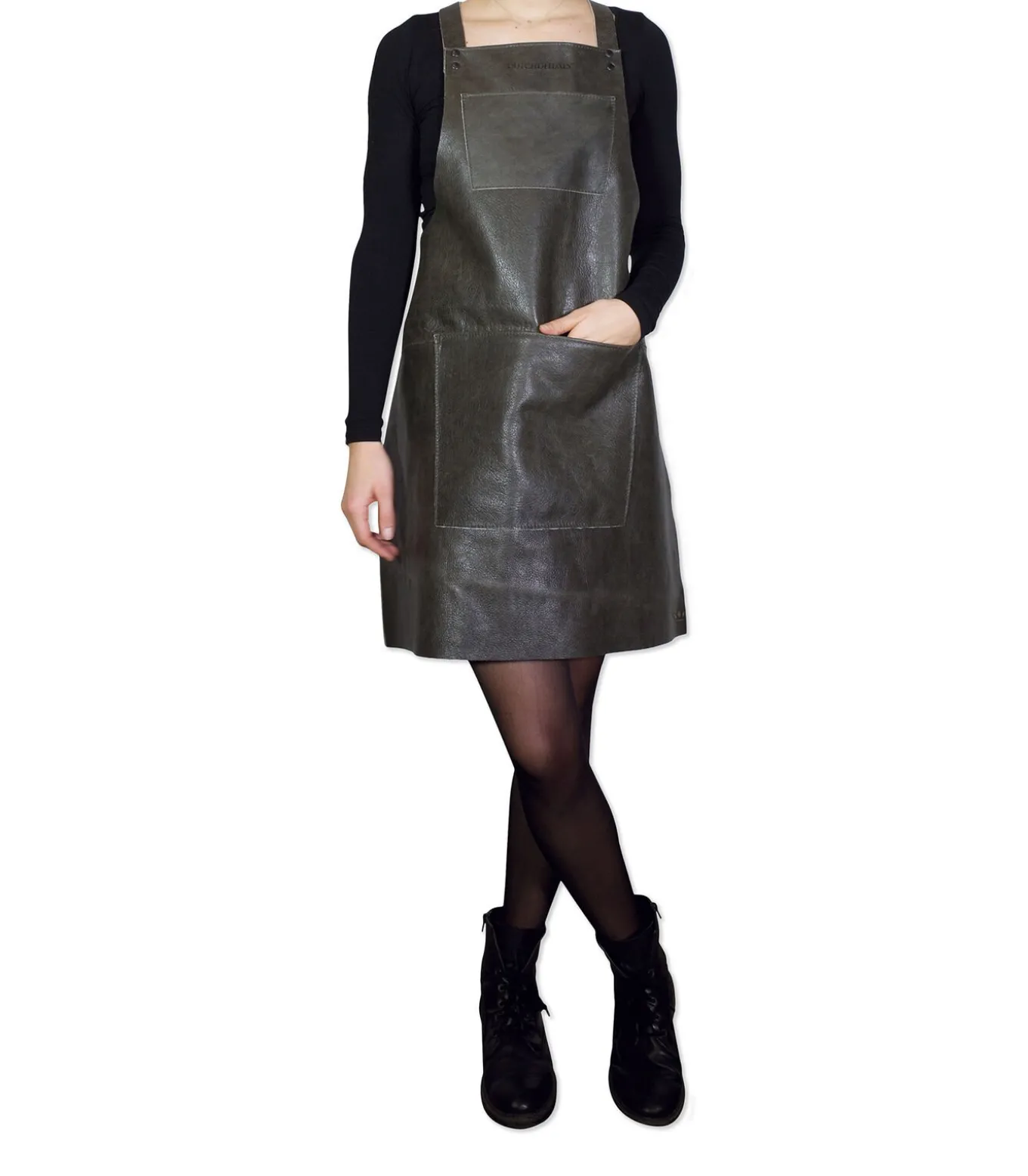 BBQ Lederen schort met bretellen - Grijs