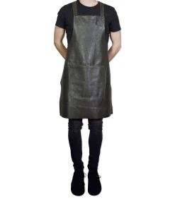 BBQ Lederen schort met bretellen - Grijs