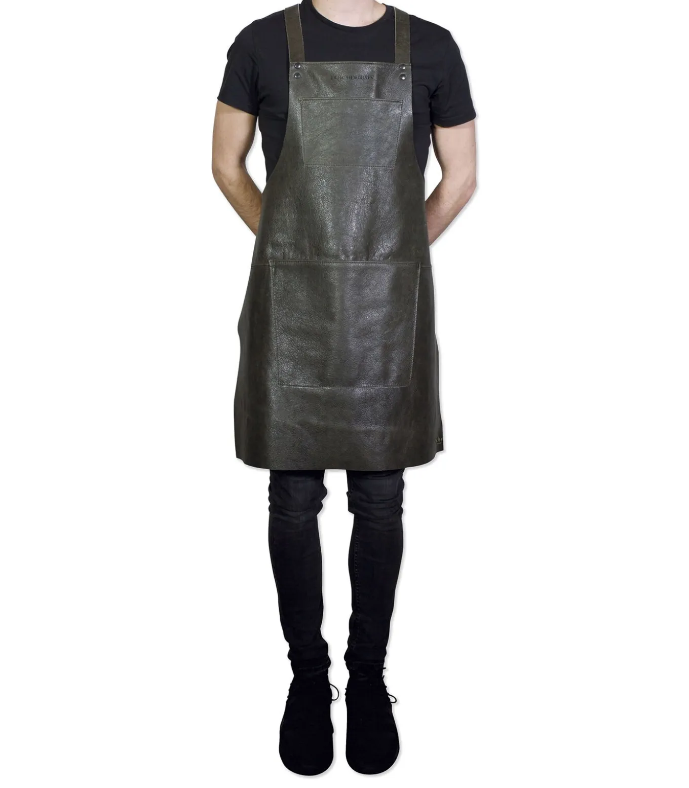 BBQ Lederen schort met bretellen - Grijs