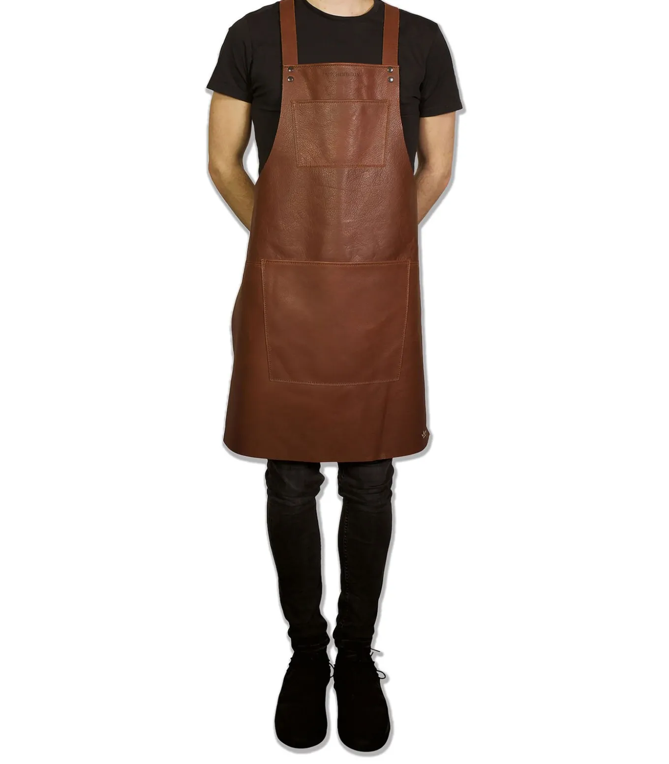 BBQ Lederen schort met bretellen - Bruin