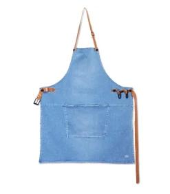 BBQ schort Washed Indigo licht blauw met leer en karabijnhaken