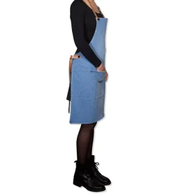 BBQ schort Washed Indigo licht blauw met leer en karabijnhaken