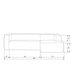 Bean Hoekbank Rechts - Ribstof - Travertin - 73x305x96
