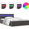 Bedframe met opslag en LED stof donkergrijs 120x200 cm
