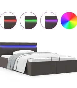 Bedframe met opslag en LED stof donkergrijs 120x200 cm