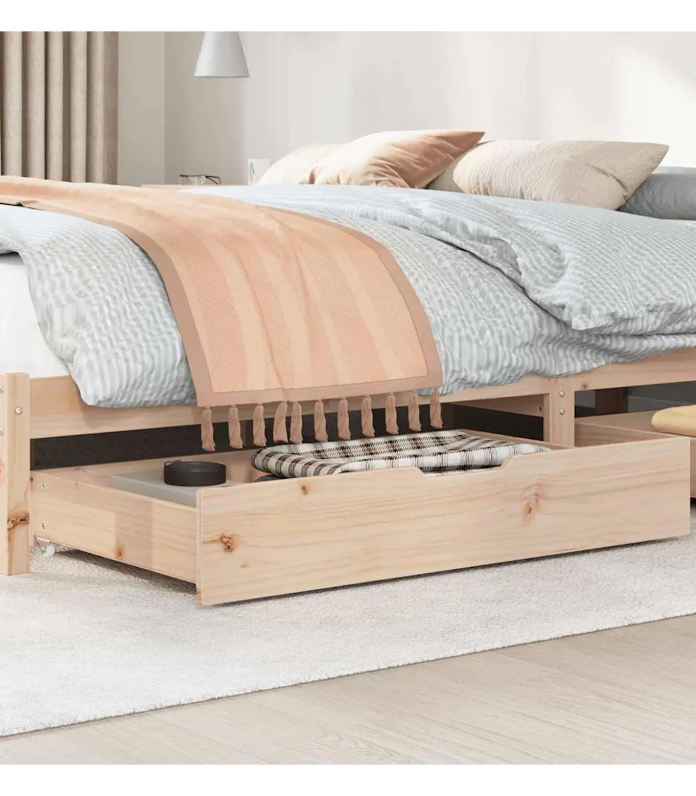 Bedlades 2 st met wieltjes 95x55x17 cm massief grenenhout