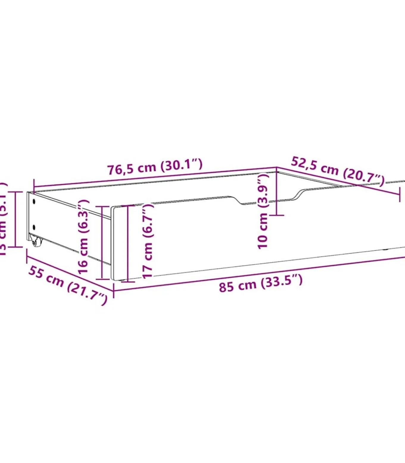 Bedlades 2 st met wieltjes 85x55x17 cm massief grenenhout