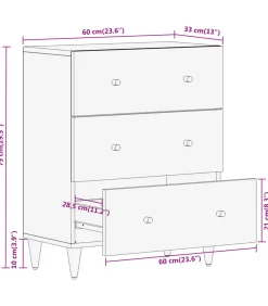 Bijzetkast 60x33x75 cm massief mangohout