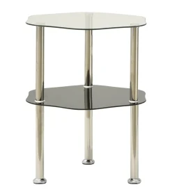 Bijzettafel 2-laags 38x38x50 cm gehard glas transparant zwart