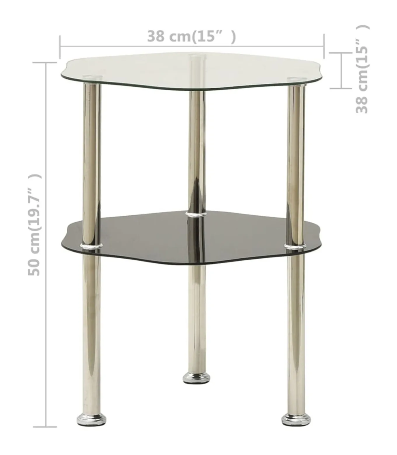 Bijzettafel 2-laags 38x38x50 cm gehard glas transparant zwart