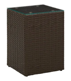 Bijzettafel met glazen blad 35x35x52 cm poly rattan bruin