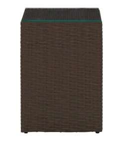 Bijzettafel met glazen blad 35x35x52 cm poly rattan bruin