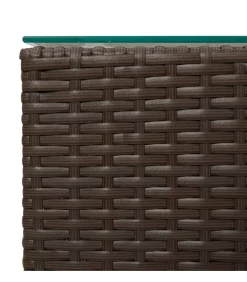 Bijzettafel met glazen blad 35x35x52 cm poly rattan bruin