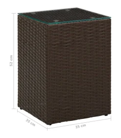 Bijzettafel met glazen blad 35x35x52 cm poly rattan bruin