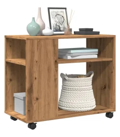 Bijzettafel met wieltjes 70x35x60 cm hout artisanaal eikenkleur