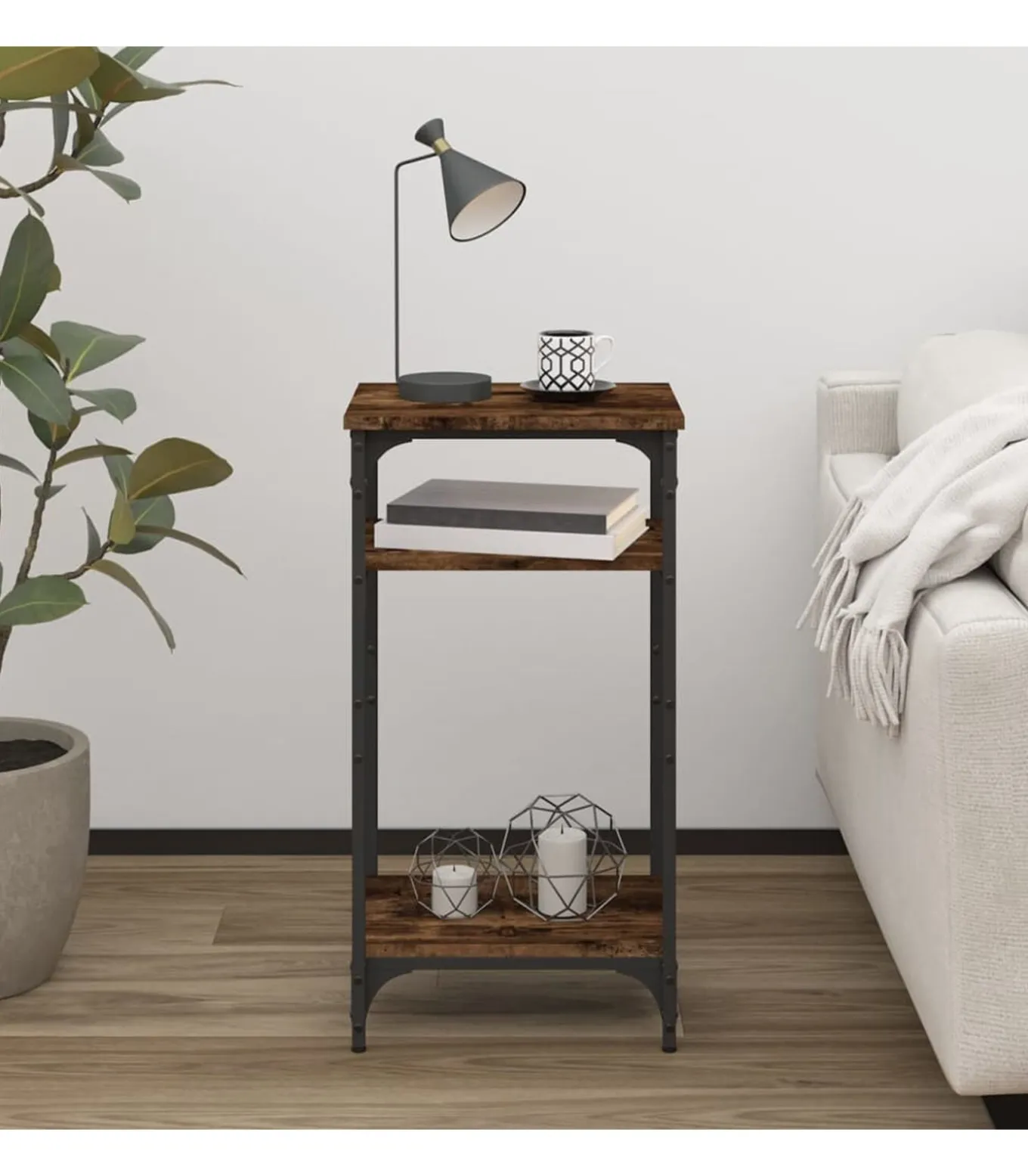 Bijzettafel 40x30x75 cm bewerkt hout gerookt eikenkleurig