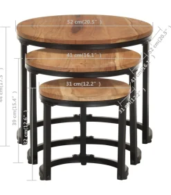 Bijzettafels 3 st massief acaciahout