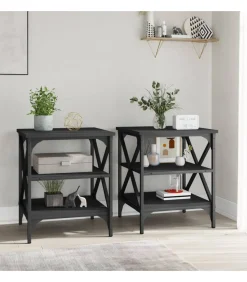 Bijzettafels 2 st 40x42x50 cm bewerkt hout zwart