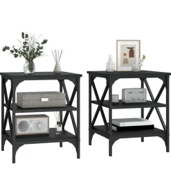 Bijzettafels 2 st 40x42x50 cm bewerkt hout zwart