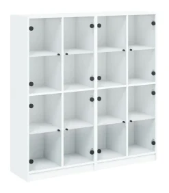 Boekenkast met deuren 136x37x142 cm bewerkt hout wit