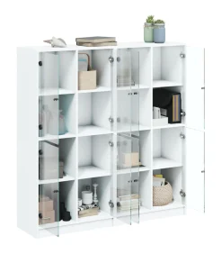 Boekenkast met deuren 136x37x142 cm bewerkt hout wit