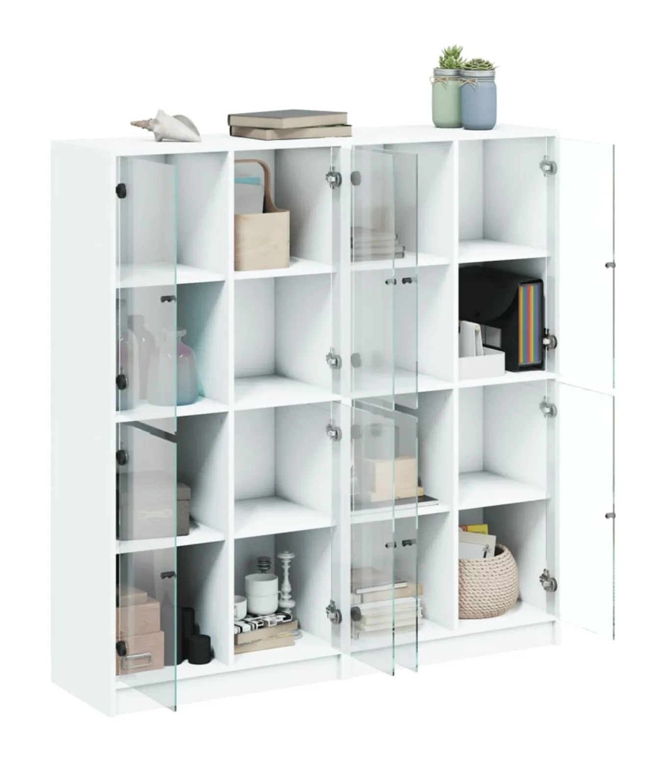 Boekenkast met deuren 136x37x142 cm bewerkt hout wit