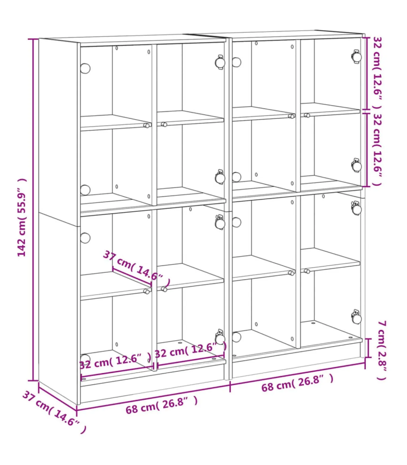 Boekenkast met deuren 136x37x142 cm bewerkt hout wit