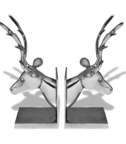 Boekensteunen herten 2 stuks aluminium zilver