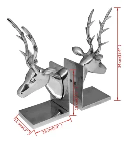 Boekensteunen herten 2 stuks aluminium zilver