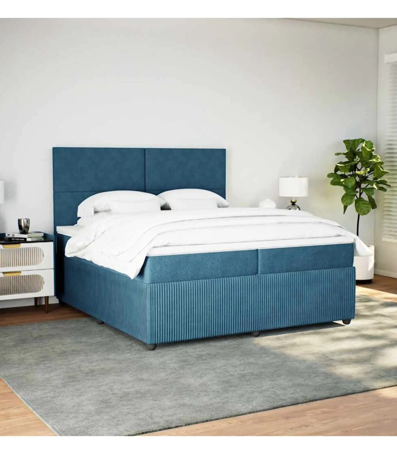 Boxspring met matras fluweel donkerblauw 200x200 cm