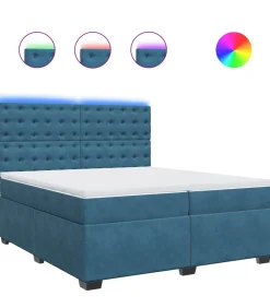Boxspring met matras fluweel blauw 200x200 cm
